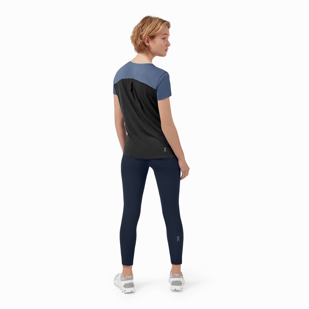 On Performance Long-T T-shirts Dames Blauw Zwart | 986210RCJ