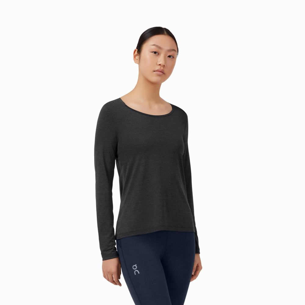 On Performance Long-T T-shirts Dames Zwart | 594610CXM