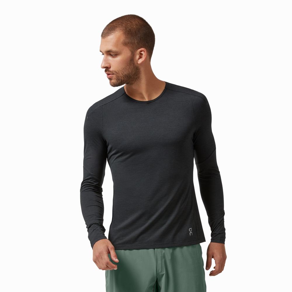 On Performance Long-T T-shirts Heren Zwart | 531087IFU